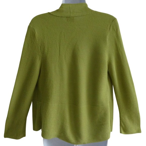 MeRiNo Eileen Fisher Petite Chartreuse Green Wool Cardigan Open Front Knit MP - Picture 2 of 5